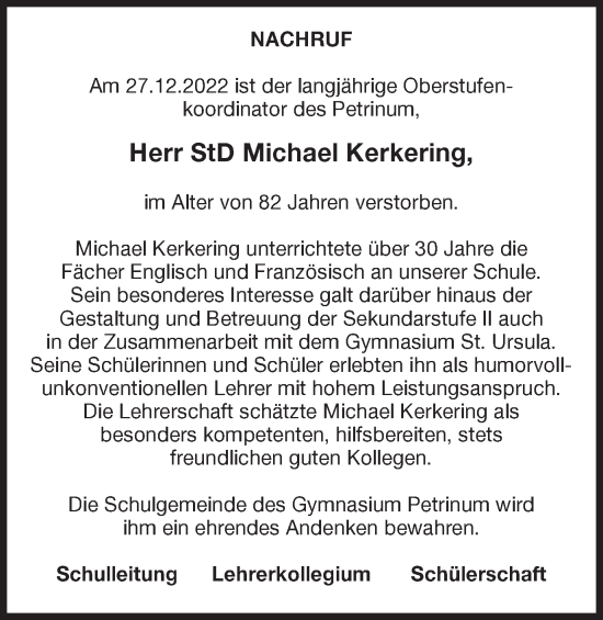 Traueranzeige von Michael Kerkering von Ruhr Nachrichten und Dorstener Zeitung