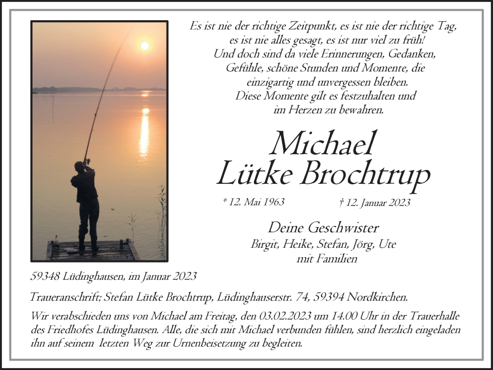  Traueranzeige für Michael Lütke Brochtrup vom 21.01.2023 aus Ruhr Nachrichten