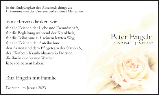 Traueranzeige von Peter Engeln von Ruhr Nachrichten und Dorstener Zeitung