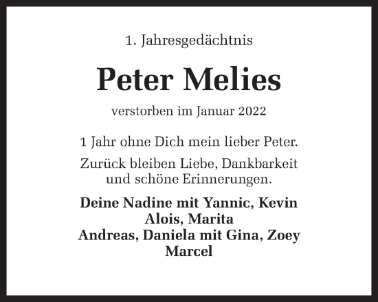 Traueranzeige von Peter Melies von Münstersche Zeitung und Münsterland Zeitung