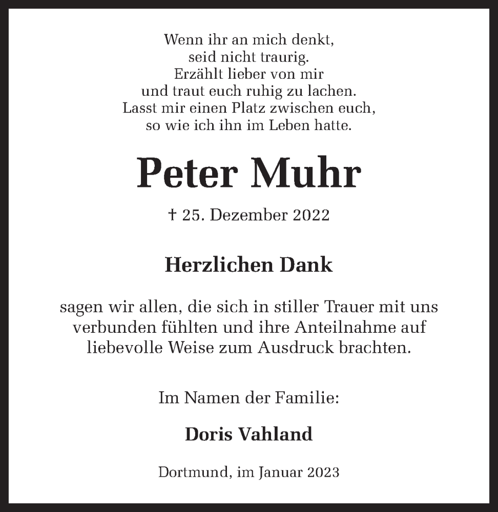  Traueranzeige für Peter Muhr vom 21.01.2023 aus 