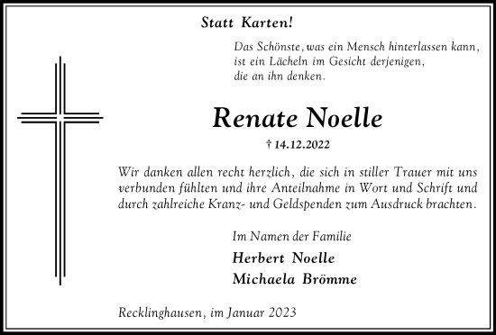 Traueranzeige von Renate Noelle von Medienhaus Bauer
