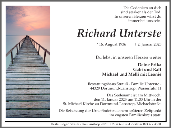 Traueranzeige von Richard Unterste 