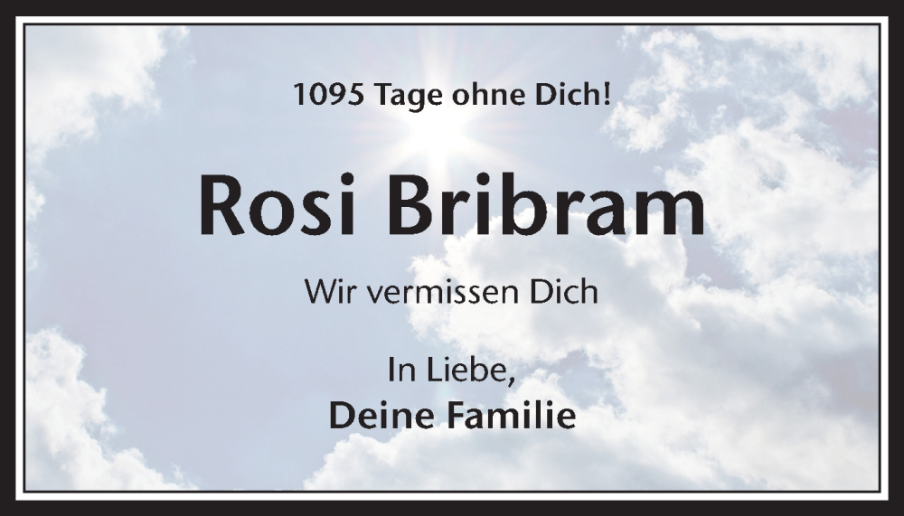  Traueranzeige für Rosi Bribram vom 20.01.2023 aus Medienhaus Bauer