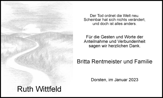 Traueranzeige von Ruth Wittfeld von Ruhr Nachrichten und Dorstener Zeitung
