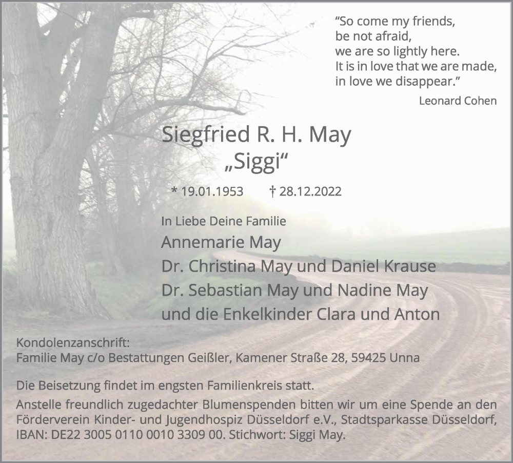  Traueranzeige für Siegfried R. H. May vom 07.01.2023 aus Hellweger Anzeiger
