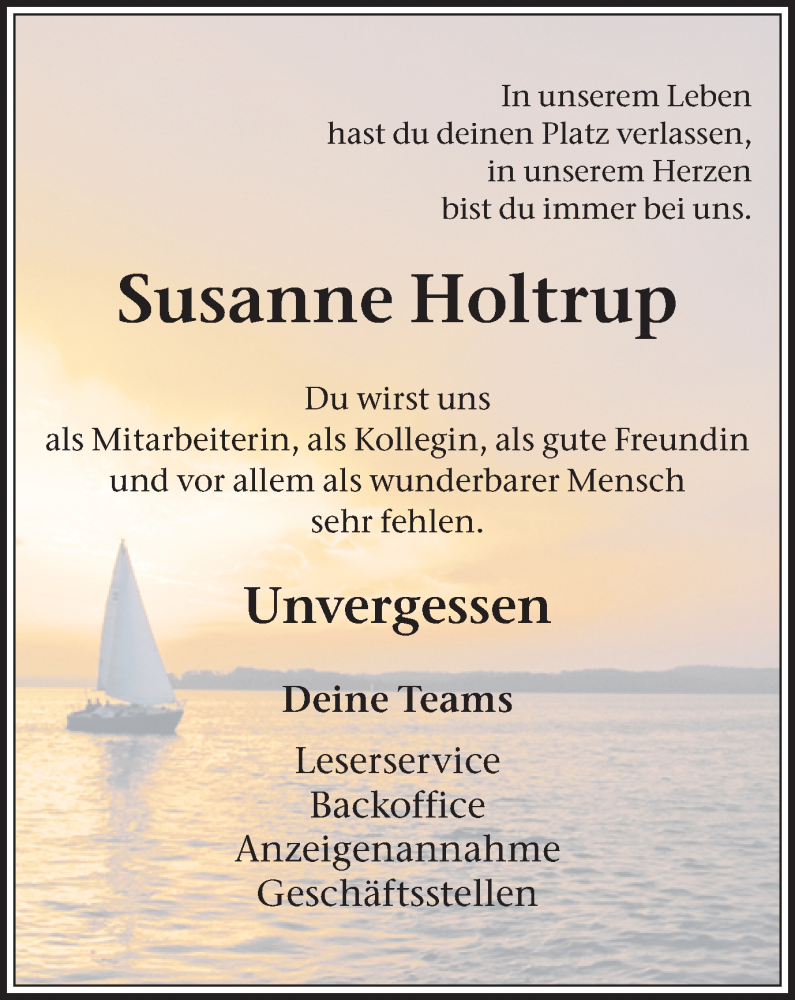  Traueranzeige für Susanne Holtrup vom 14.01.2023 aus Medienhaus Bauer