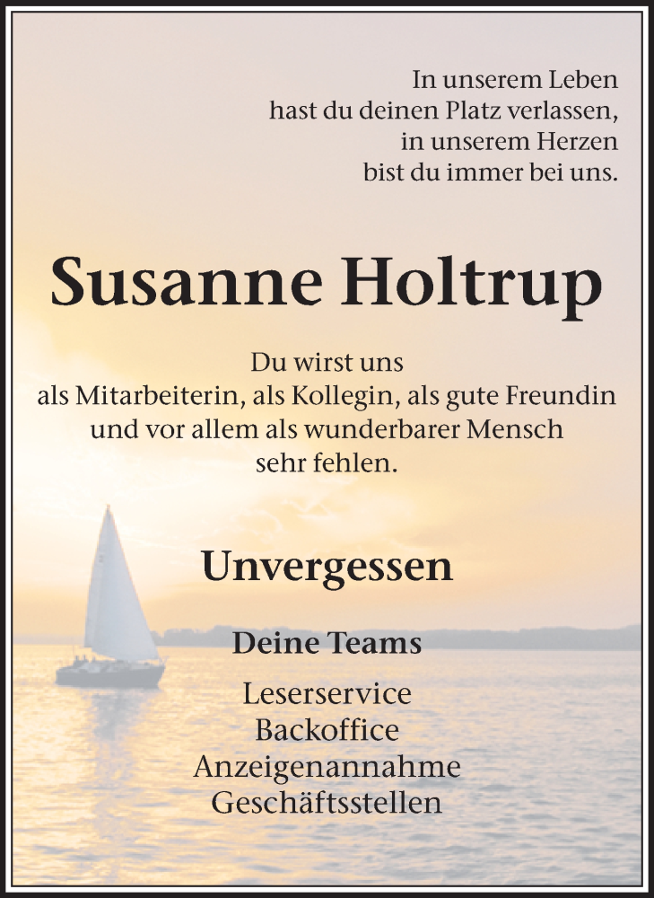  Traueranzeige für Susanne Holtrup vom 14.01.2023 aus 