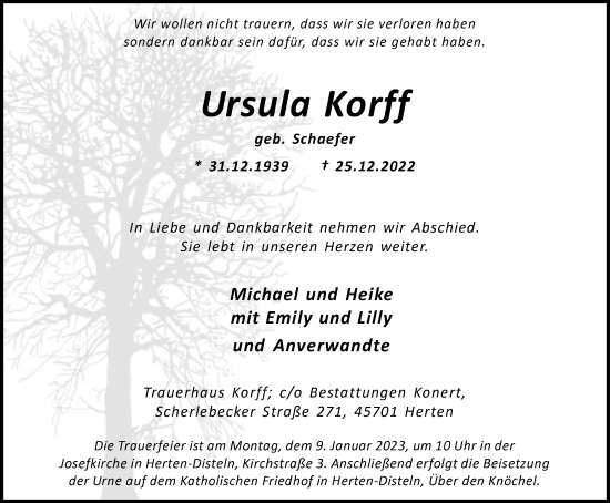 Traueranzeige von Ursula Korff von Medienhaus Bauer