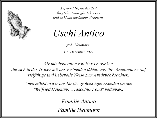 Traueranzeige von Uschi Antico von Hellweger Anzeiger
