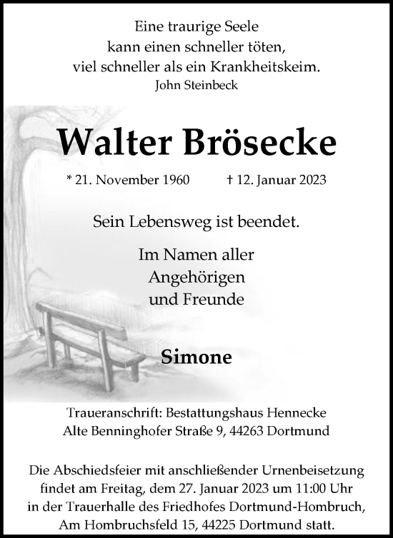 Traueranzeige von Walter Brösecke 