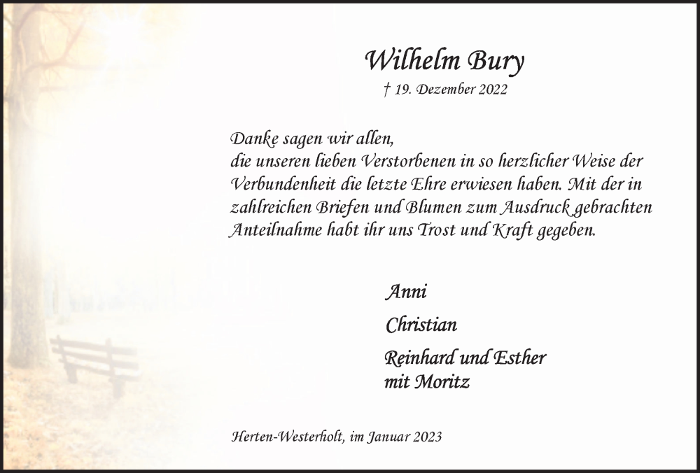  Traueranzeige für Wilhelm Bury vom 25.01.2023 aus Medienhaus Bauer