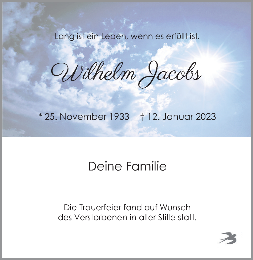  Traueranzeige für Wilhelm Jacobs vom 28.01.2023 aus 