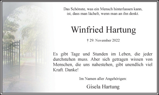 Traueranzeige von Winfried Hartung