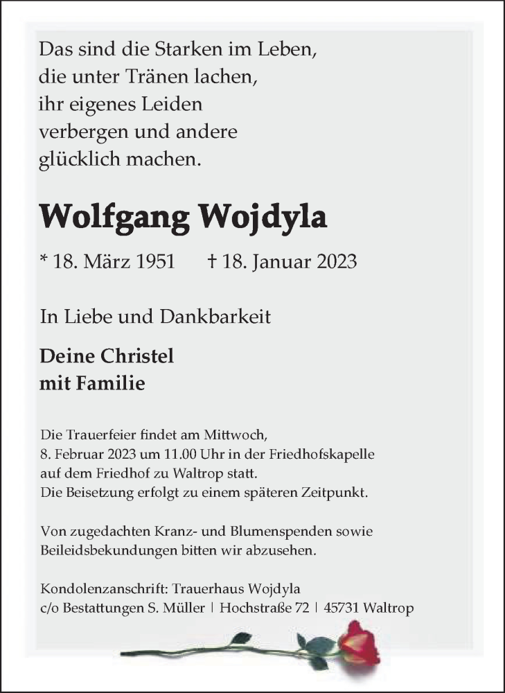  Traueranzeige für Wolfgang Wojdyla vom 25.01.2023 aus Medienhaus Bauer