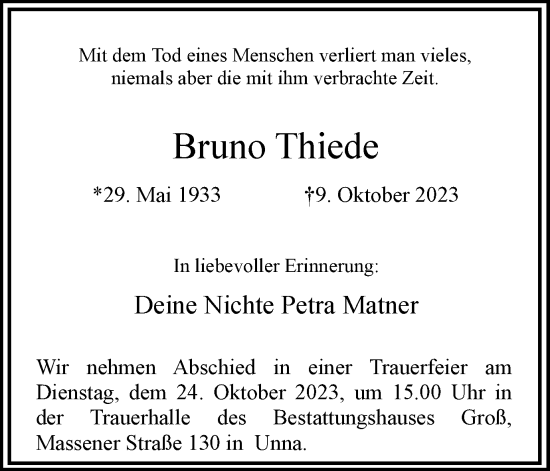 Traueranzeige von Bruno Thiede