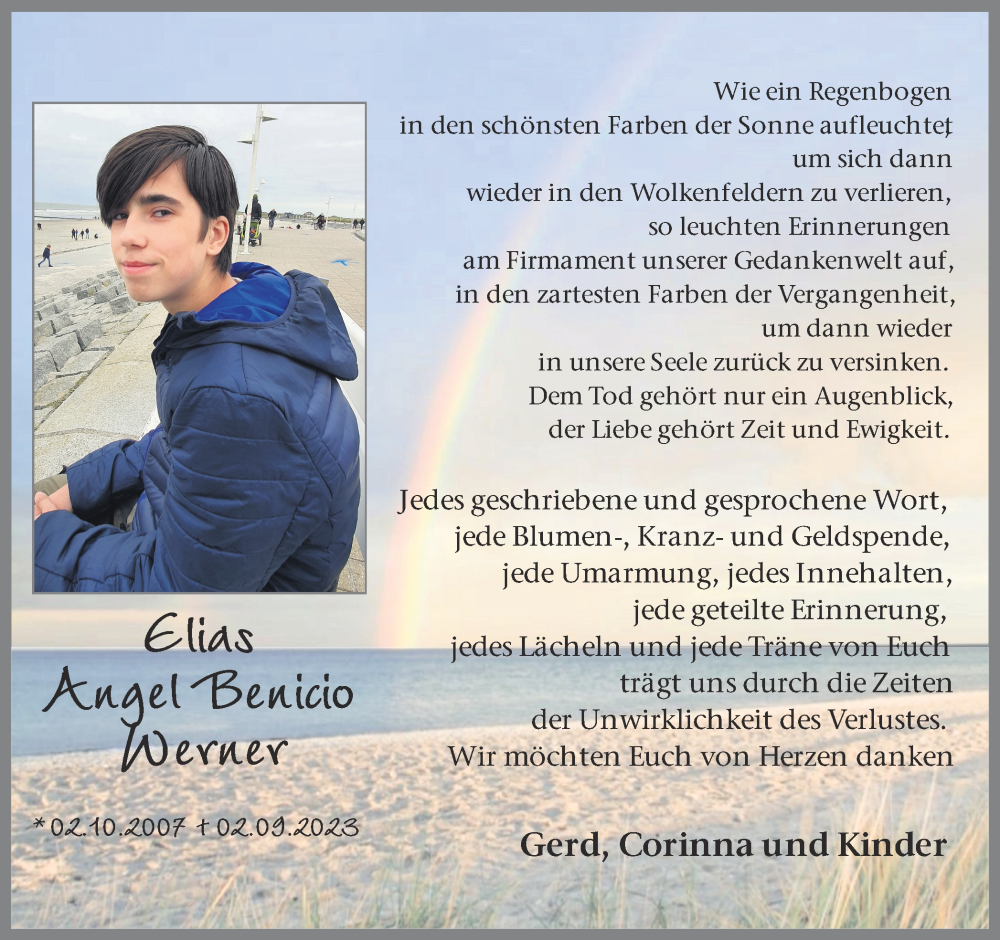  Traueranzeige für Elias Angel Benicio Werner vom 21.10.2023 aus Ruhr Nachrichten