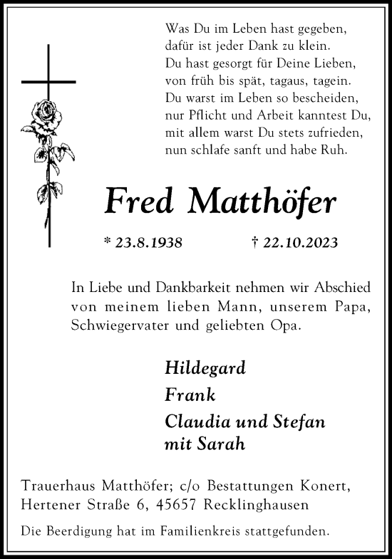 Traueranzeige von Fred Matthöfer von Medienhaus Bauer
