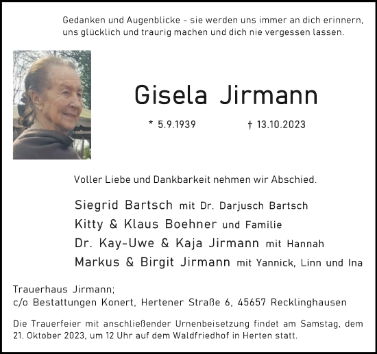 Traueranzeige von Gisela Jirmann von Medienhaus Bauer