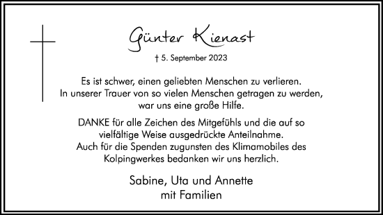 Traueranzeige von Günter Kienast von Hellweger Anzeiger