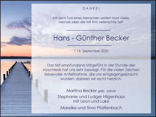 Traueranzeige von Hans-Günther Becker von Hellweger Anzeiger