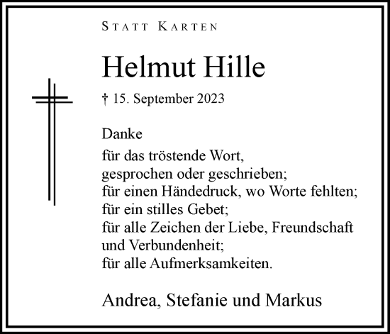 Traueranzeige von Helmut Hille von Hellweger Anzeiger