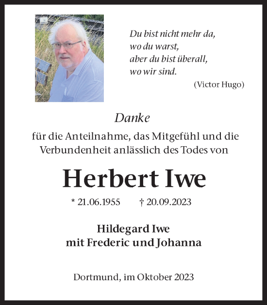Traueranzeige von Herbert Iwe 