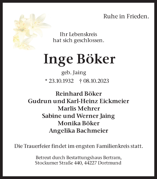 Traueranzeige von Inge Böker 