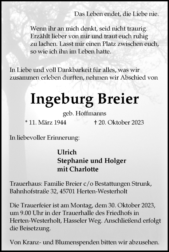 Traueranzeige von Ingeburg Breier von Medienhaus Bauer
