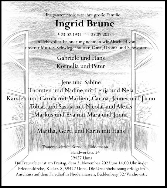 Traueranzeigen von Ingrid Brune | sich-erinnern.de