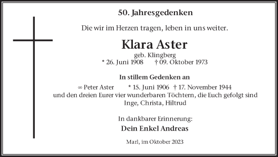 Traueranzeige von Klara Aster von Medienhaus Bauer