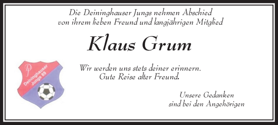 Traueranzeige von Klaus Grum 