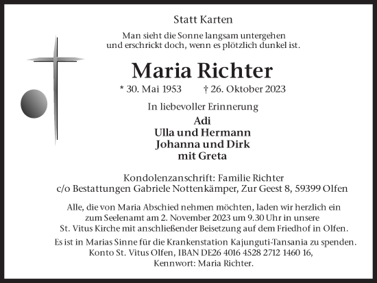 Traueranzeige von Maria Richter von Ruhr Nachrichten