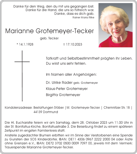 Traueranzeige von Marianne Grotemeyer-Tecker 