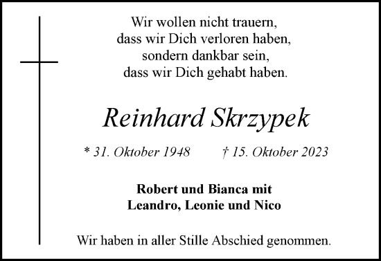 Traueranzeige von Reinhard Skrzypek von Medienhaus Bauer