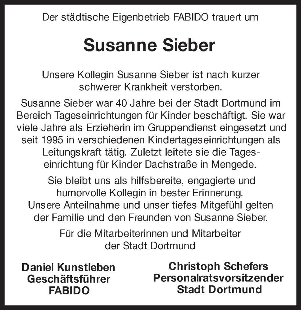 Traueranzeige für Susanne Sieber vom 14.10.2023 aus 