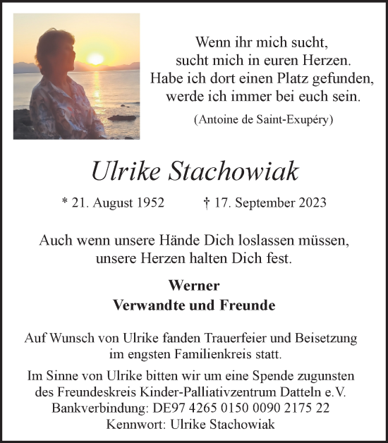 Traueranzeige von Ulrike Stachowiak 