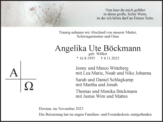 Traueranzeige von Angelika Ute Böckmann von Ruhr Nachrichten und Dorstener Zeitung