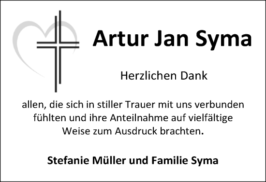 Traueranzeige von Artur Jan Syma 