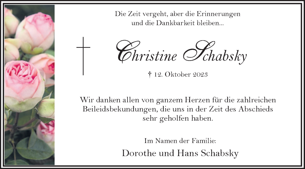  Traueranzeige für Christine Schabsky vom 04.11.2023 aus Hellweger Anzeiger