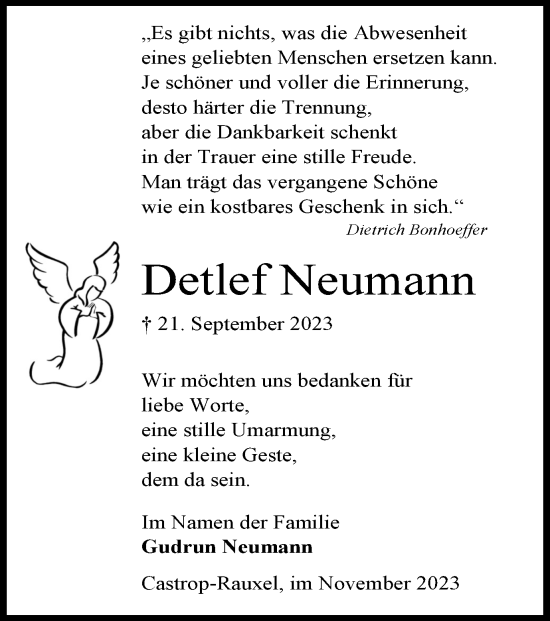Traueranzeige von Detlef Neumann 