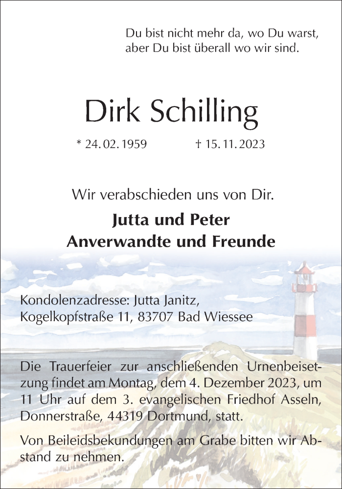  Traueranzeige für Dirk Schilling vom 25.11.2023 aus 