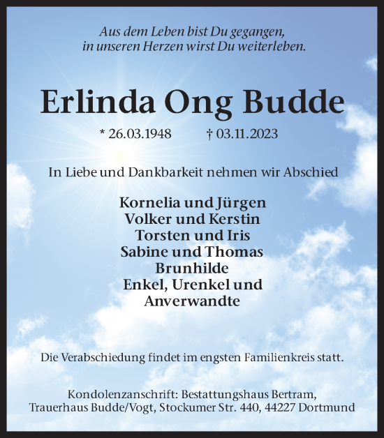 Traueranzeige von Erlinda Ong Budde 