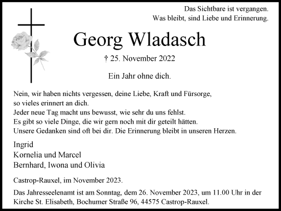 Traueranzeige von Georg Wladasch 