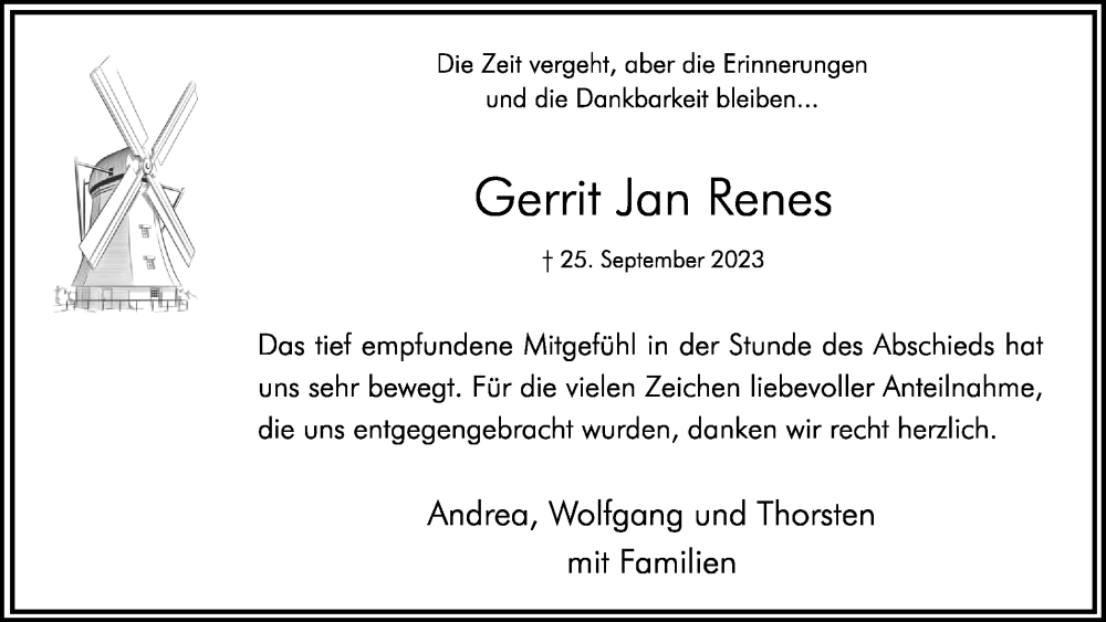  Traueranzeige für Gerrit Jan Renes vom 11.11.2023 aus Hellweger Anzeiger