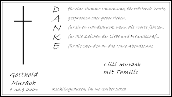 Traueranzeige von Gotthold Murach von Medienhaus Bauer