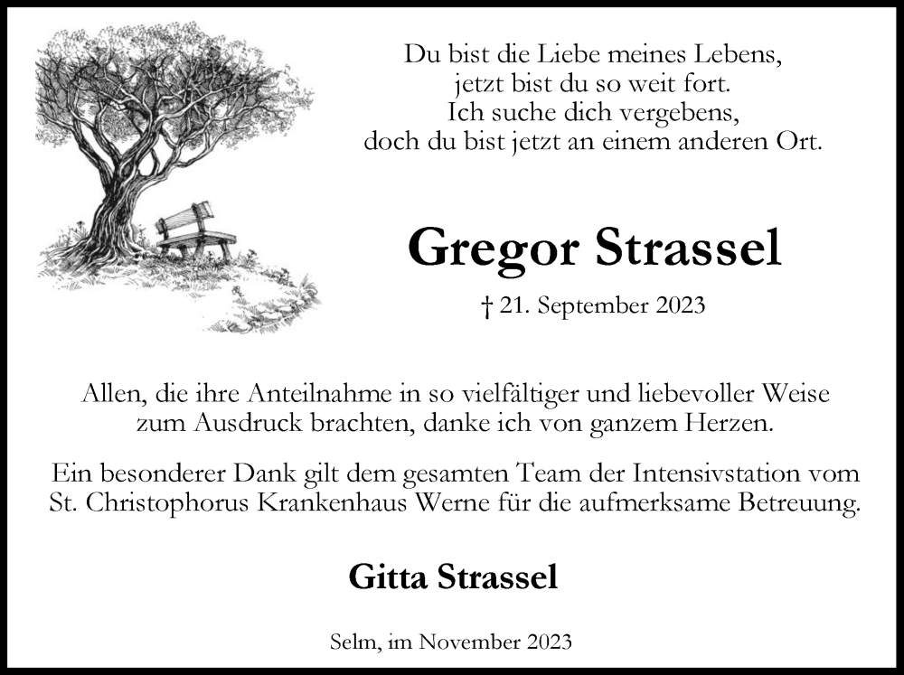  Traueranzeige für Gregor Strassel vom 18.11.2023 aus Ruhr Nachrichten