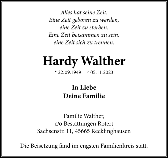 Traueranzeige von Hardy Walther von Medienhaus Bauer
