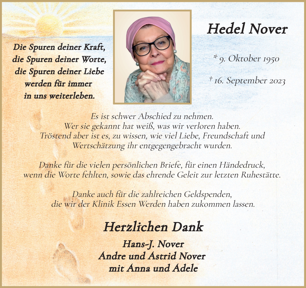  Traueranzeige für Hedel Nover vom 11.11.2023 aus Ruhr Nachrichten und Dorstener Zeitung