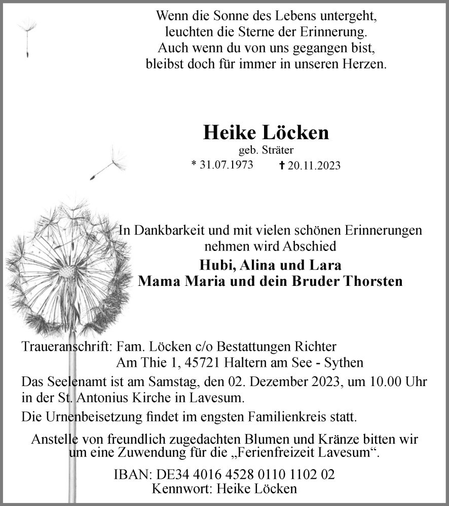 Traueranzeigen von Heike Löcken | sich-erinnern.de